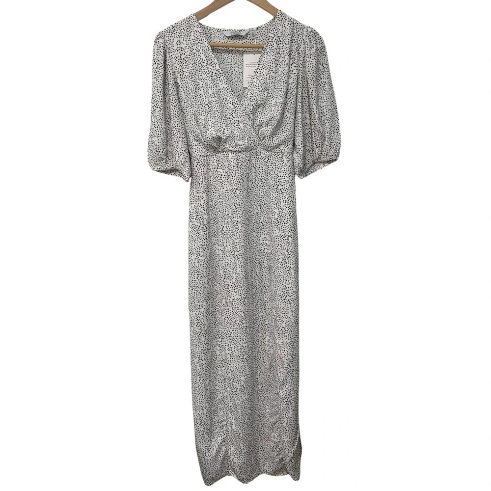 & Other Stories Polka Dot Midi Dress Puff Sleeves White Size 6 NWT Retail $119 - Picture 3 of 8